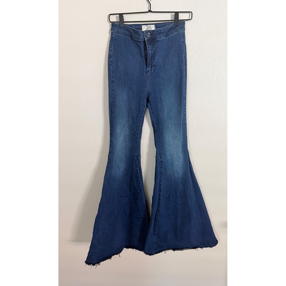Free People We The Free Just Float On Flare Jeans Blue High Rise Bell Bottom 26 - Picture 2 of 9